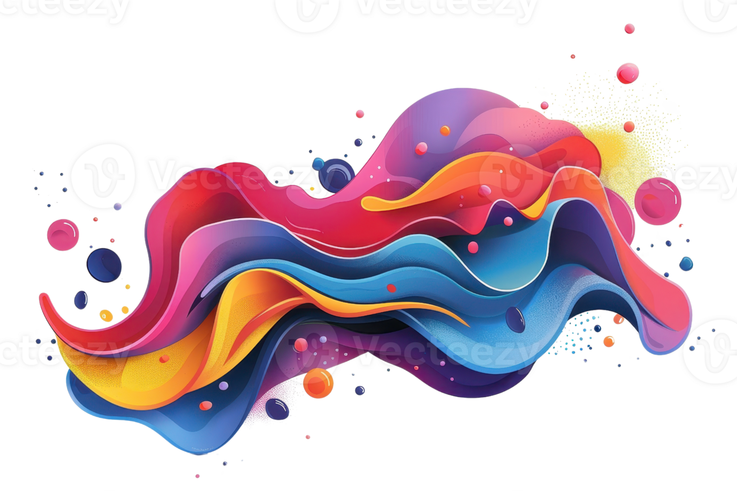 Vibrant abstract wave of colorful fluid shapes and splashes against transparent background. perfect for creative design projects and artistic concepts. png