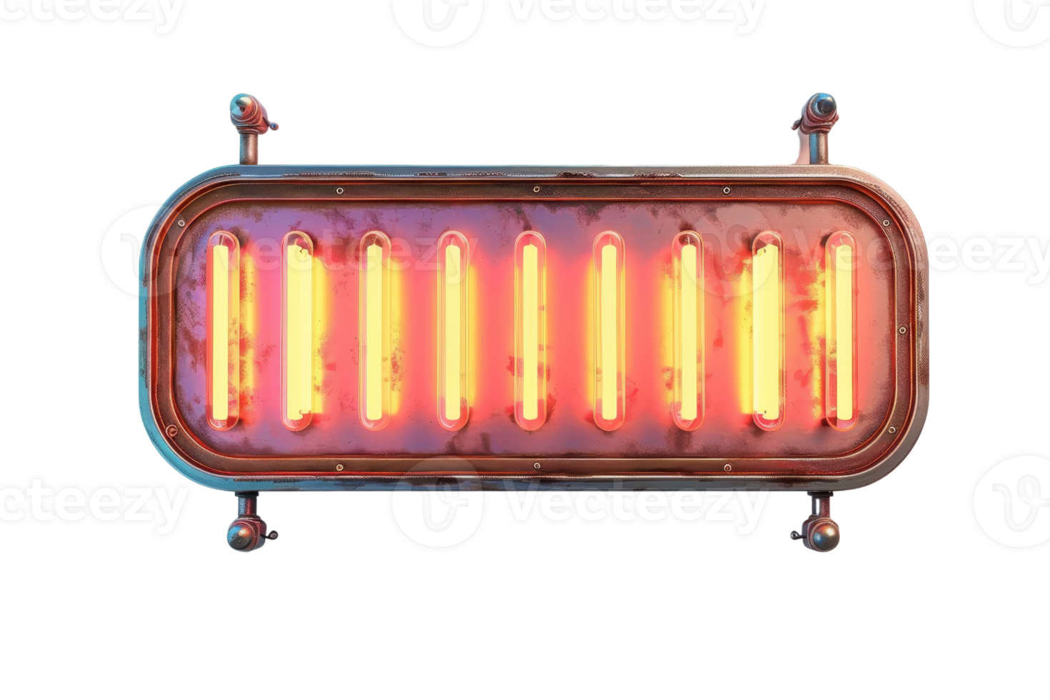 Vintage neon sign in red and orange glow. Illuminated retro light bulb display for advertising, creating a nostalgic ambiance. png
