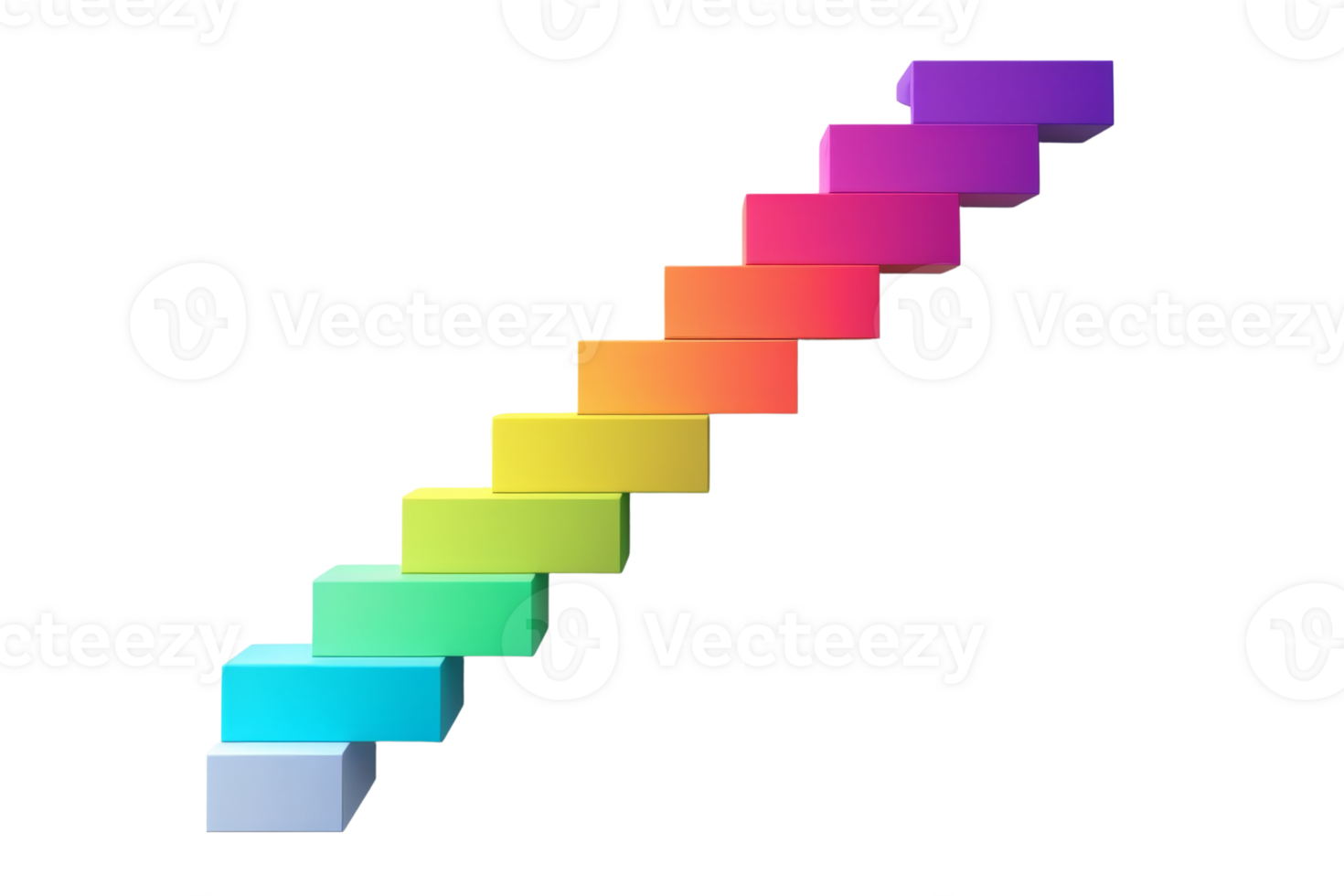 Colorful 3D staircase gradient with vibrant hues transitioning smoothly from blue to purple, ideal for modern design and digital creativity. png