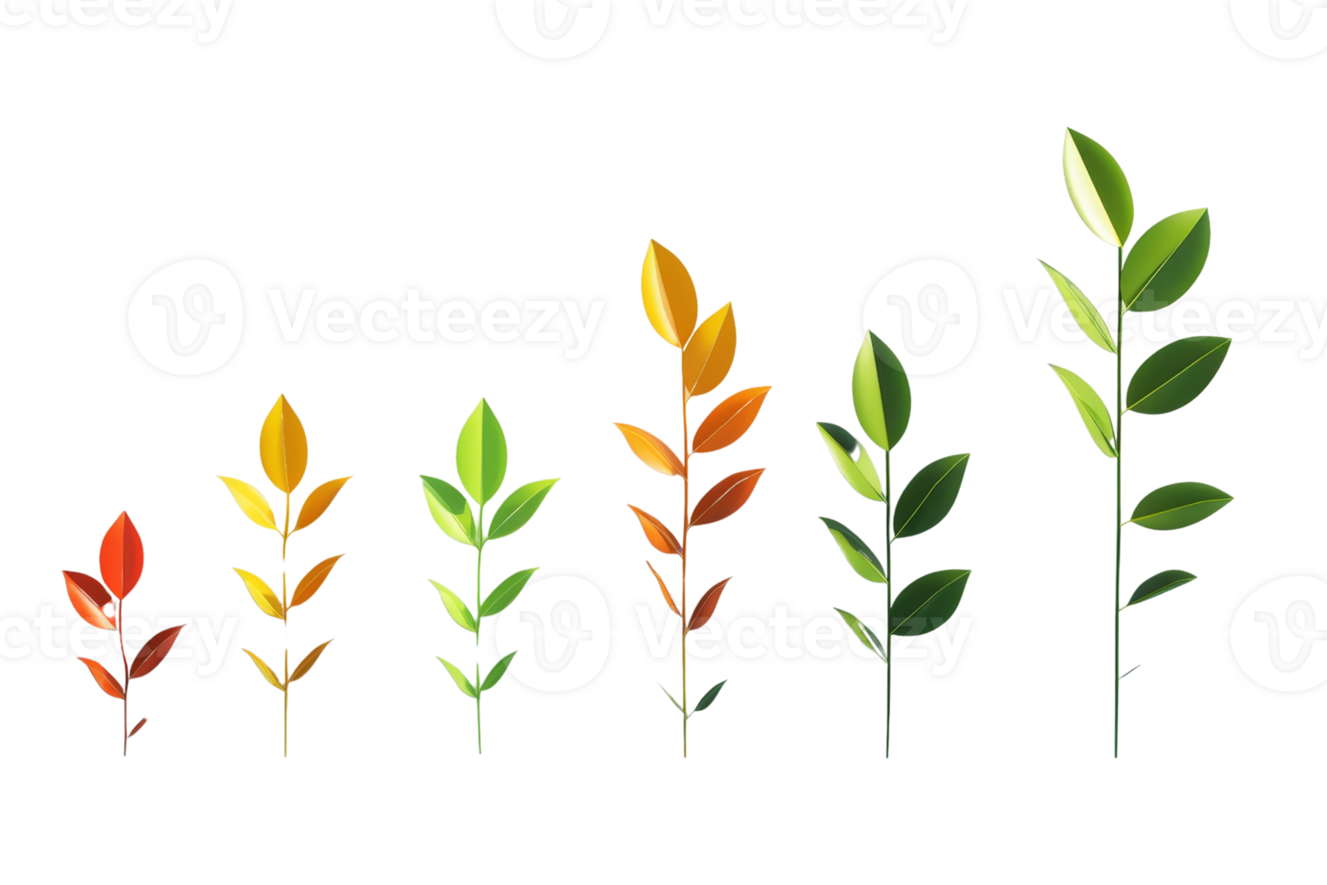 Illustration of plant growth stages from seedling to mature plant in vibrant colors, representing nature, development, and environment themes. png