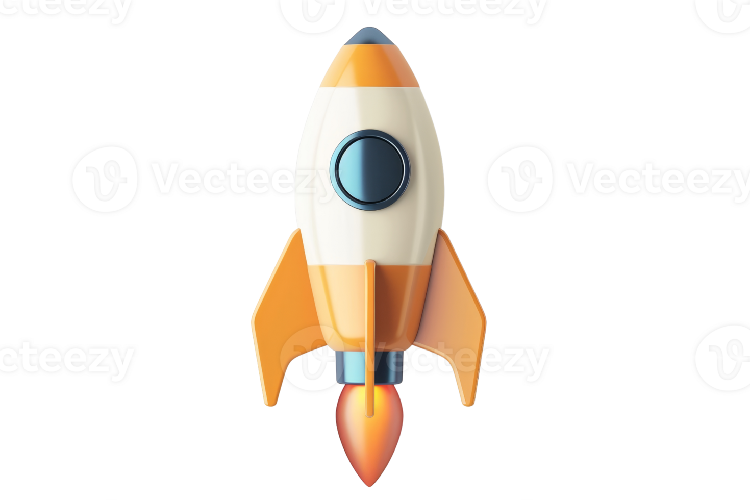 Colorful cartoon-style rocket ship icon with vibrant flames, perfect for space-themed applications, animations, and educational materials. png