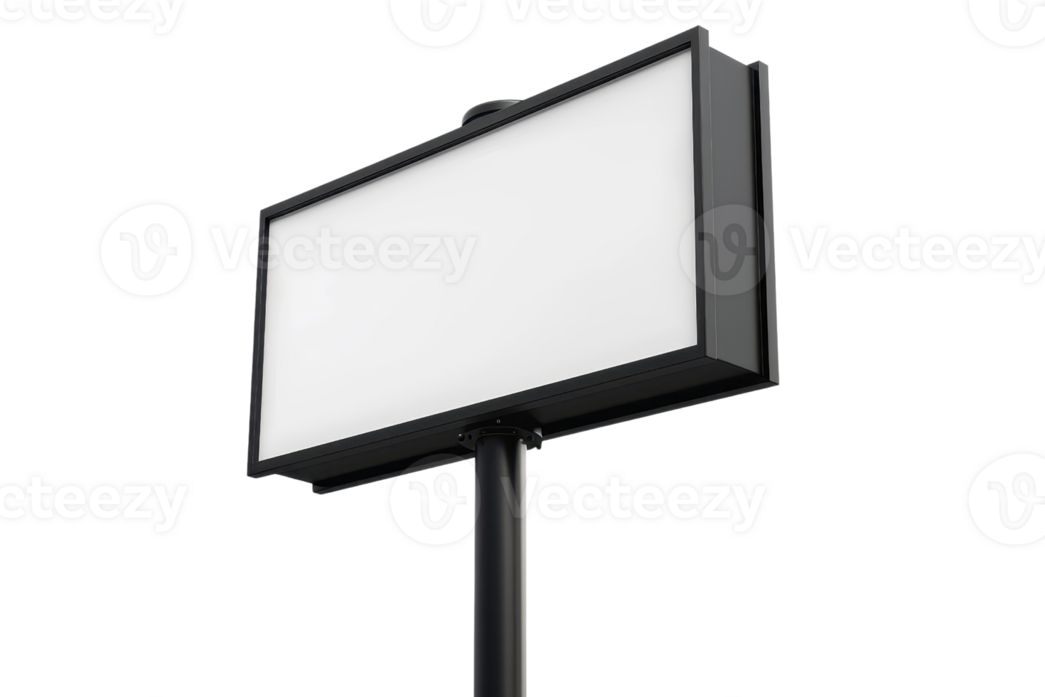 Blank modern billboard sign with black frame on a pole isolated on transparent background. ready for advertisement or custom message. png