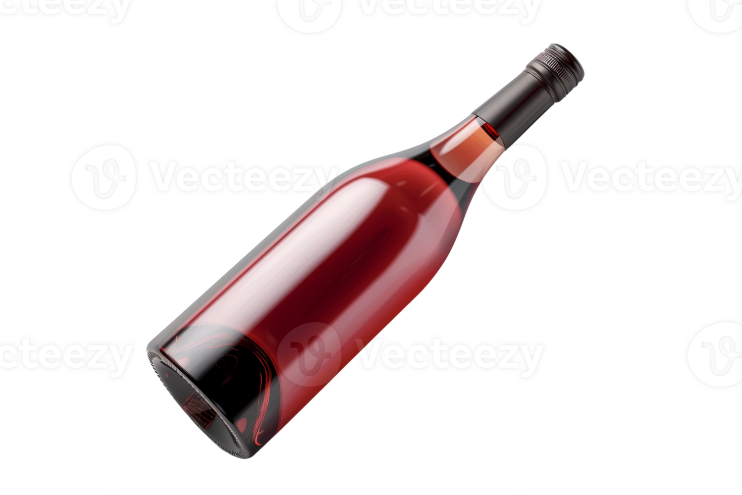 High-quality image of a red wine bottle lying on its side. Perfect for showcasing wine product, packaging, or beverage branding concepts. png