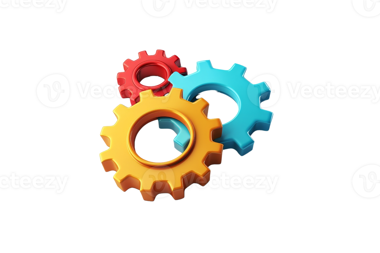 Colorful interconnected gears, representing teamwork and mechanical engineering concepts. Perfect for technological and industrial themes. png