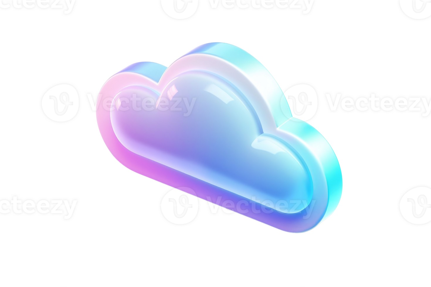 Glossy 3D cloud icon with a vibrant gradient color effect on a transparent background, representing digital cloud technology. png