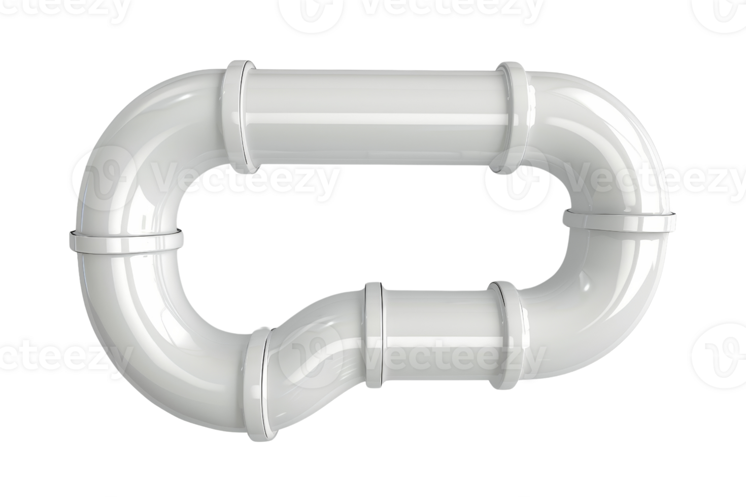 White PVC pipe in a curved configuration isolated on a transparent background. Useful for plumbing or construction projects, water supply, or drainage. png