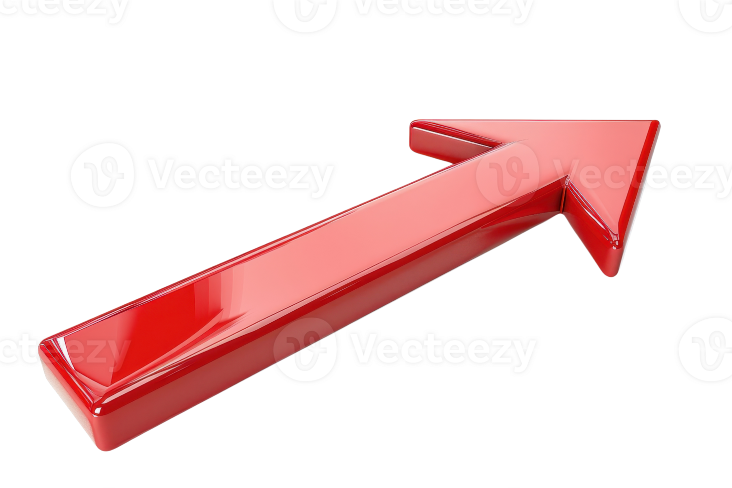 Glossy red 3D arrow pointing upward to the right, suitable for graphics, presentations, and web design. png