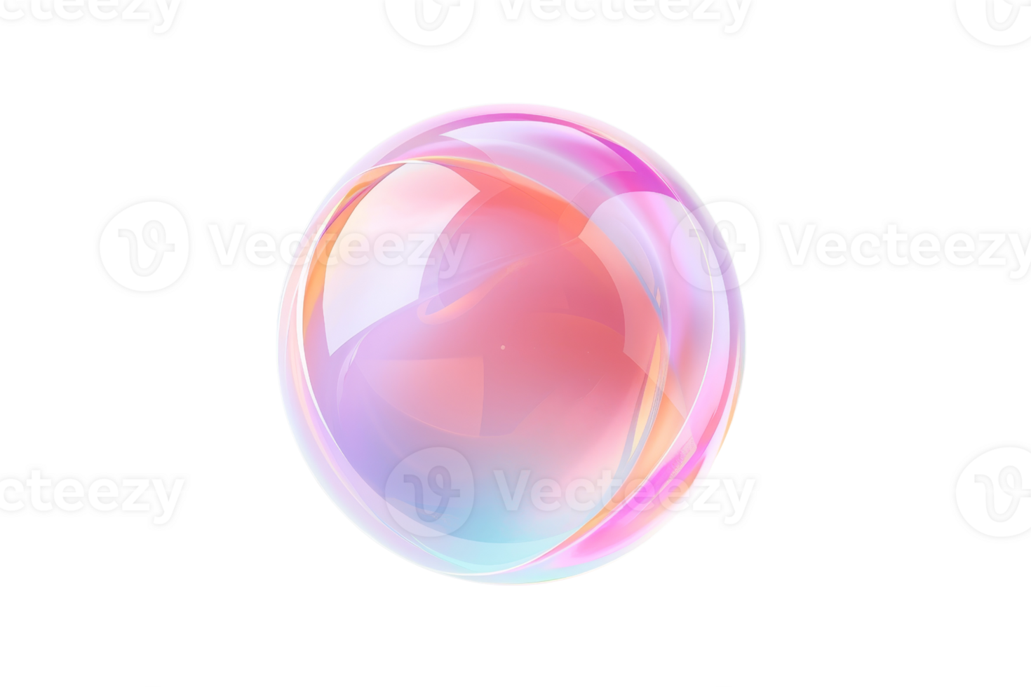 Glowing transparent soap bubble with colorful rainbow reflections on a black background, displaying a mix of soft pastel hues. png