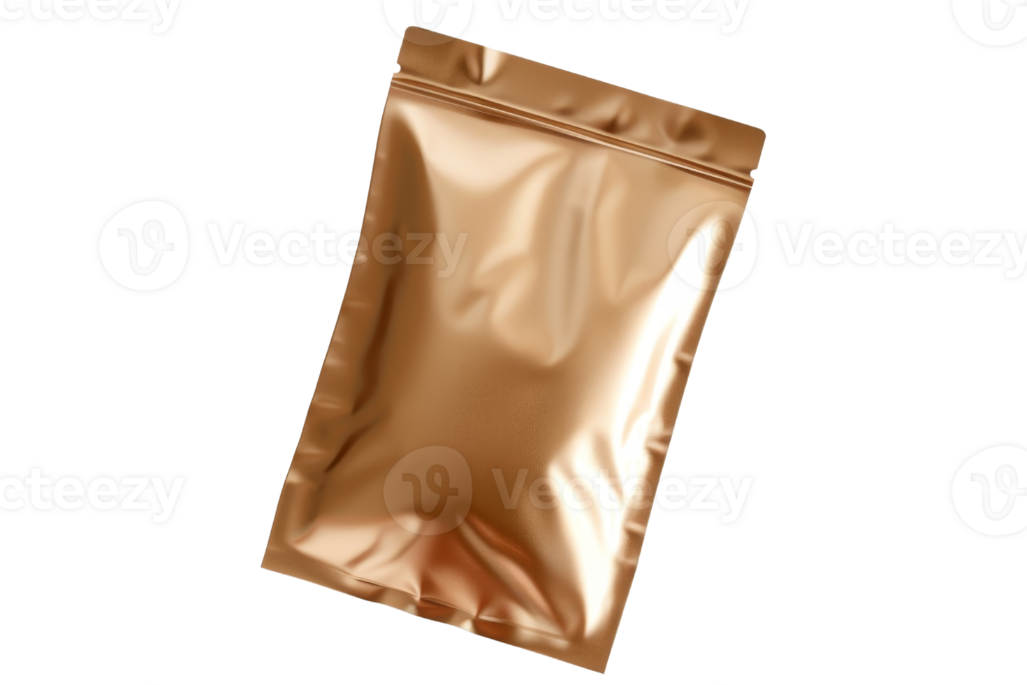 Shiny gold foil pouch packaging for food, cosmetics, or products. Isolated on transparent background. High-quality stock photo. png