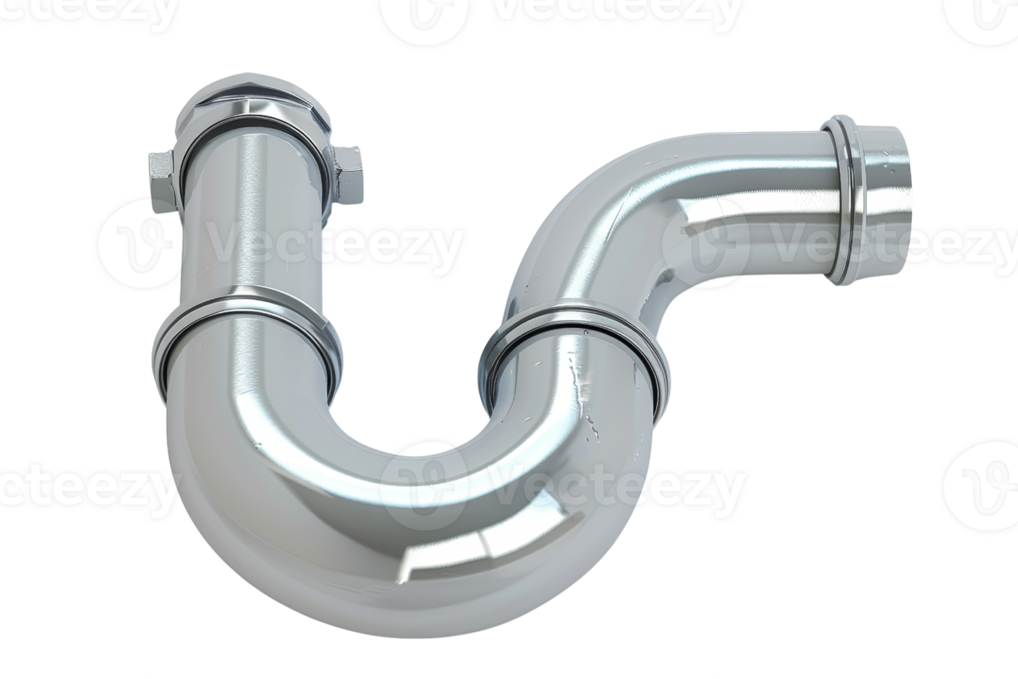 High-quality chrome U-bend pipe for plumbing, isolated on transparent background. Ideal for home improvement and plumbing projects. png