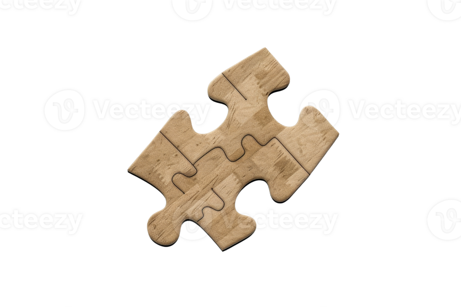 Wooden puzzle piece isolated on a transparent background. perfect for representing concepts of connection, solution, and teamwork. png