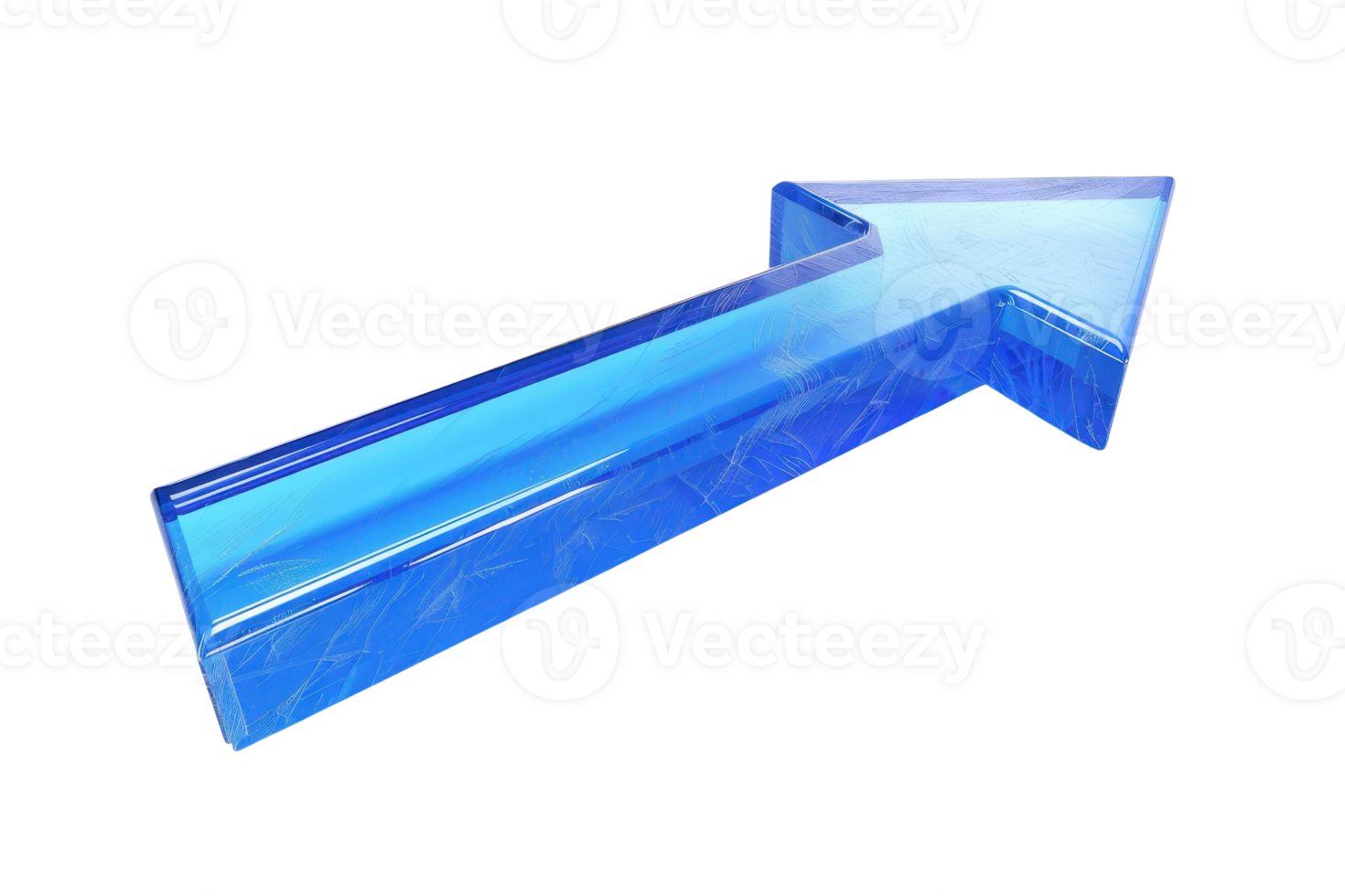 Blue transparent 3D arrow pointing upwards on a transparent background. ideal for illustrating progress, direction, or growth concepts. png