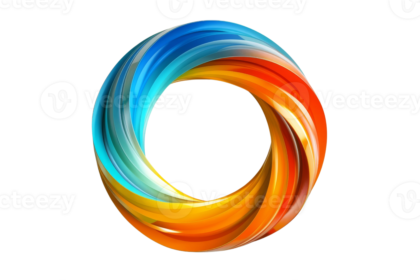 Vibrant, colorful abstract circular design with bright blue, orange, and yellow swirls creating a dynamic, energetic visual effect. png