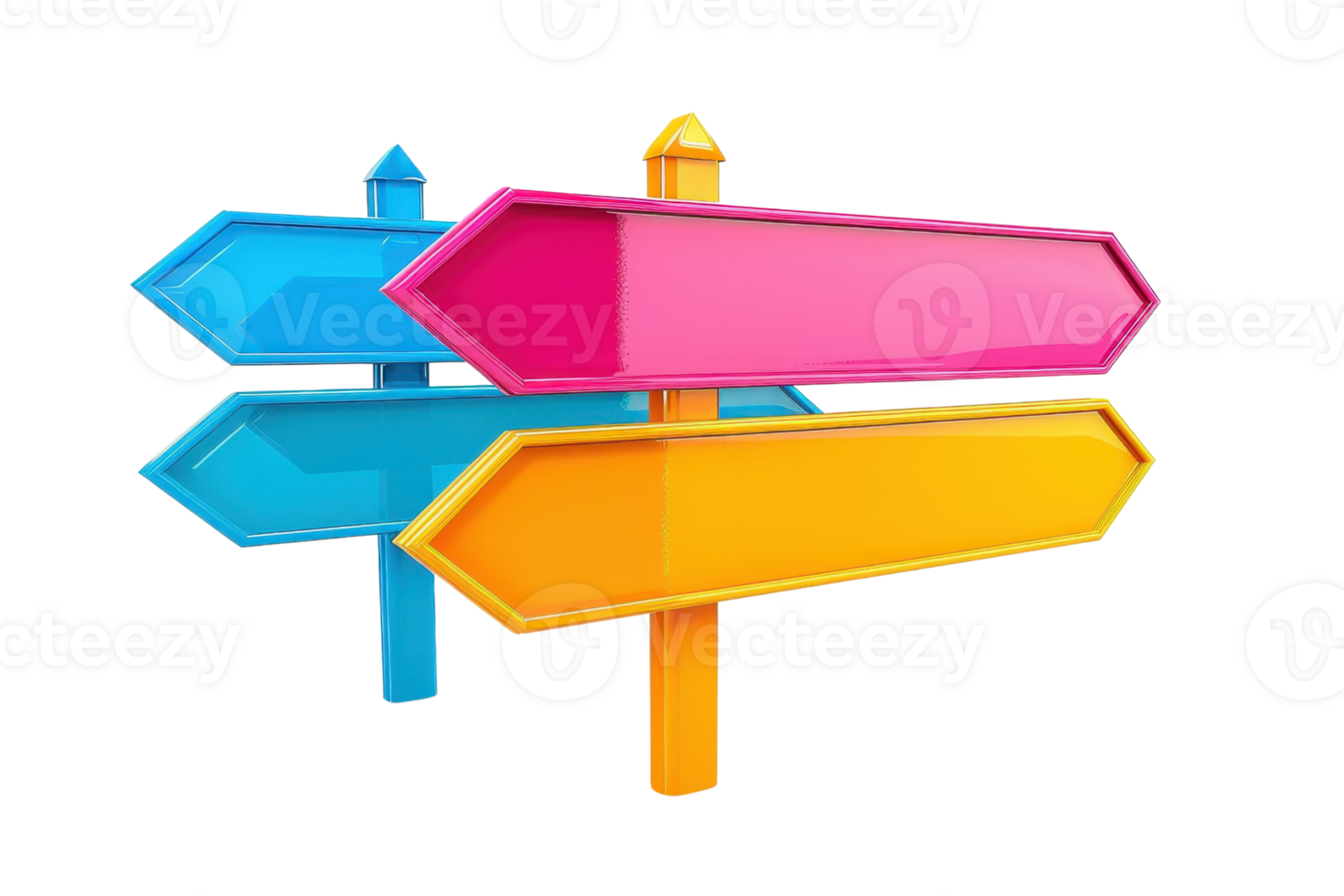Colorful arrow signs pointing in different directions, isolated on transparent background. Perfect for direction and navigation themes. png