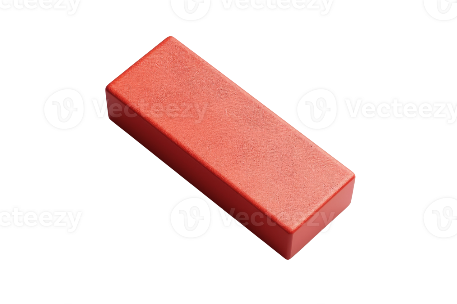 Red rectangular brick-shaped eraser on a transparent background. Perfect for office, school, and art supplies. png