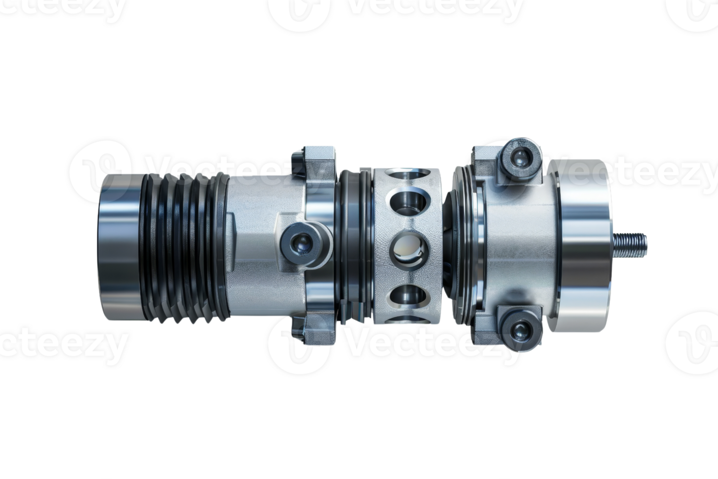 High precision mechanical component featuring intricate metalwork and engineering. Ideal for industrial machinery and technical applications. png
