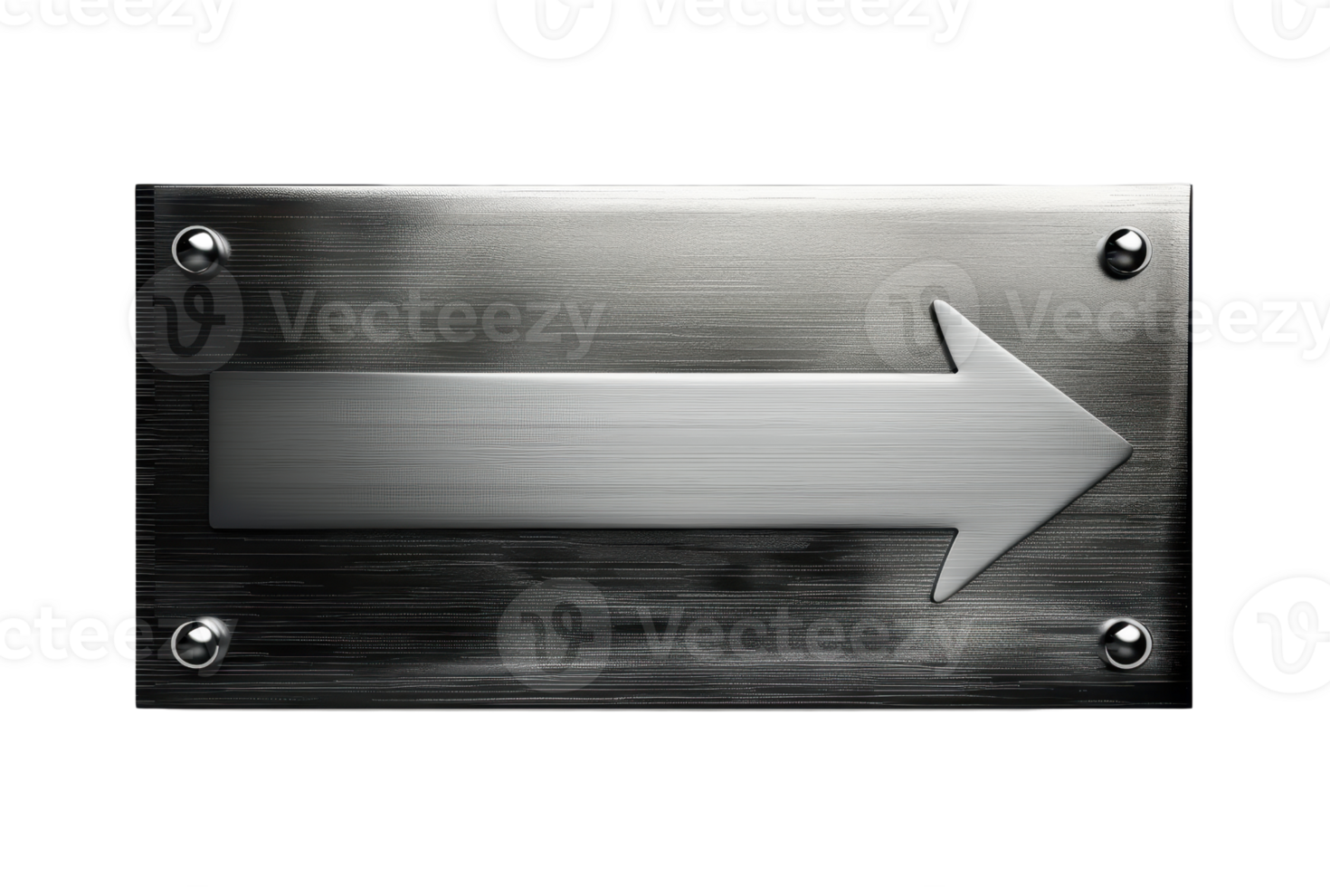 Metallic directional arrow sign isolated on transparent background. indicating right direction, suitable for navigation and signage purposes. png