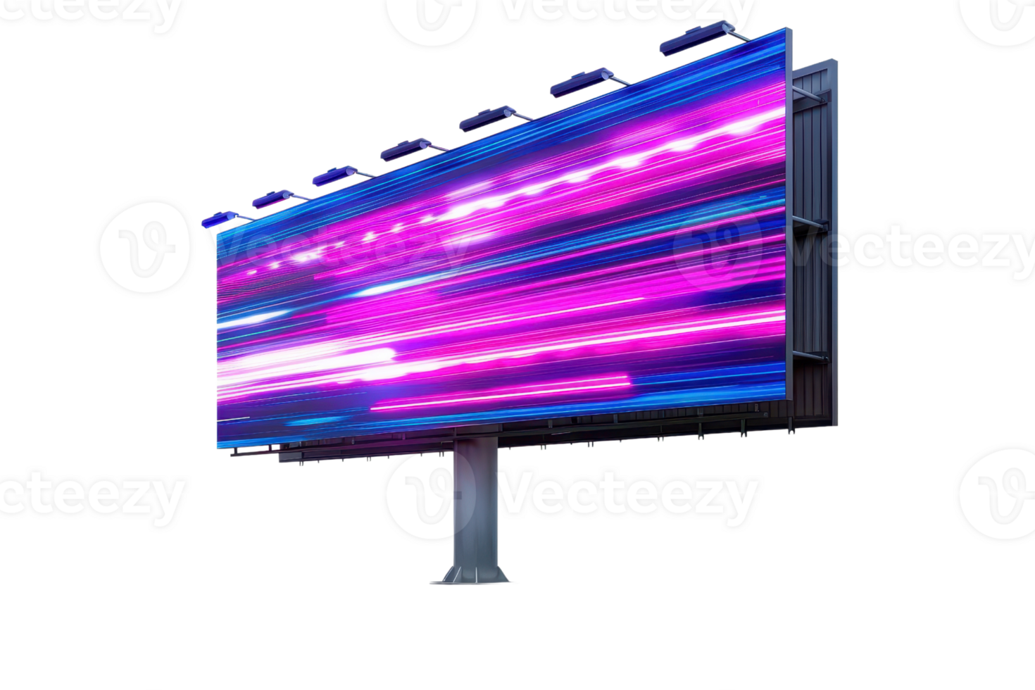 Illuminated billboard with vibrant, colorful abstract design and motion blur, showcasing modern digital advertising and marketing. png