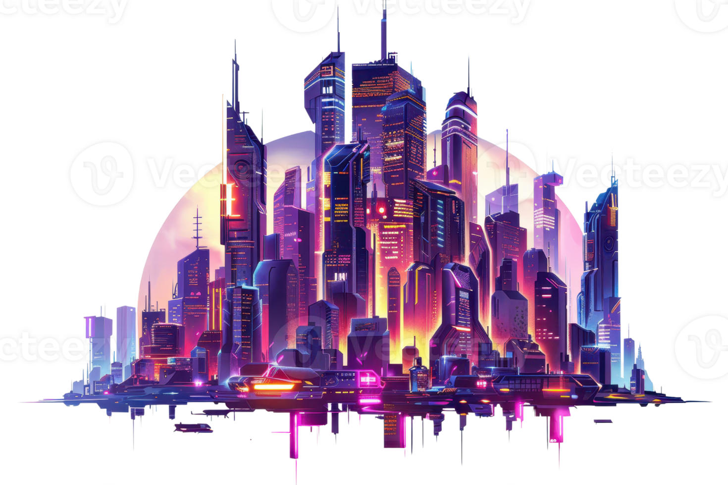 Futuristic cityscape with vibrant neon colors, modern skyscrapers, and a cyberpunk ambiance, perfect for sci-fi themed projects. png