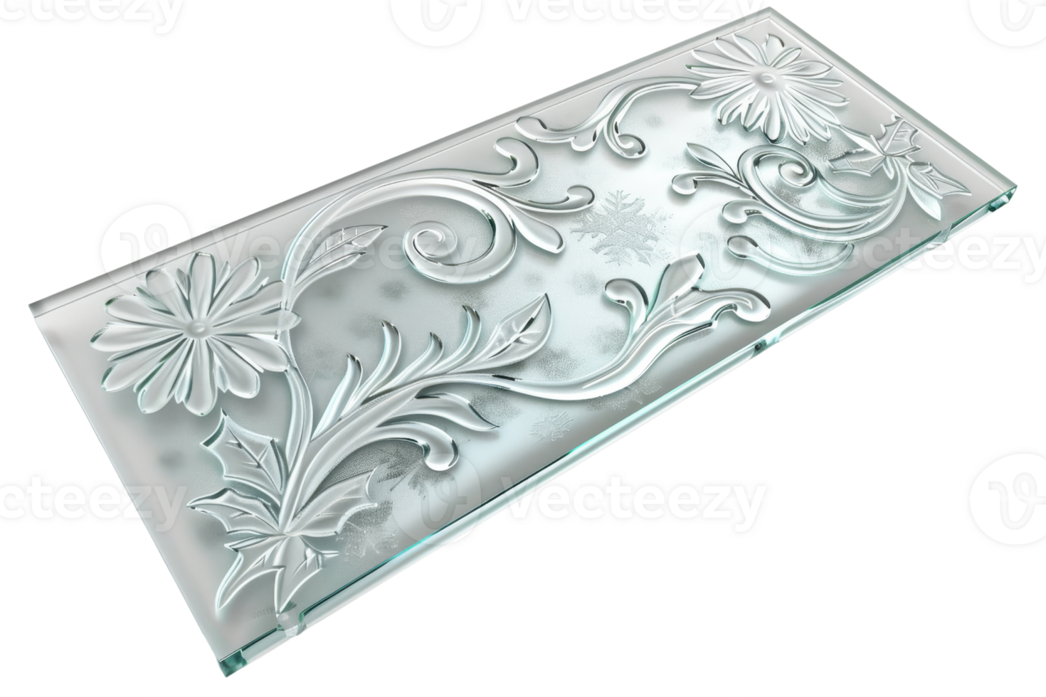 Elegant frosted glass panel with intricate floral design, perfect for home decor, architecture, and creative projects. High-resolution stock photo. png