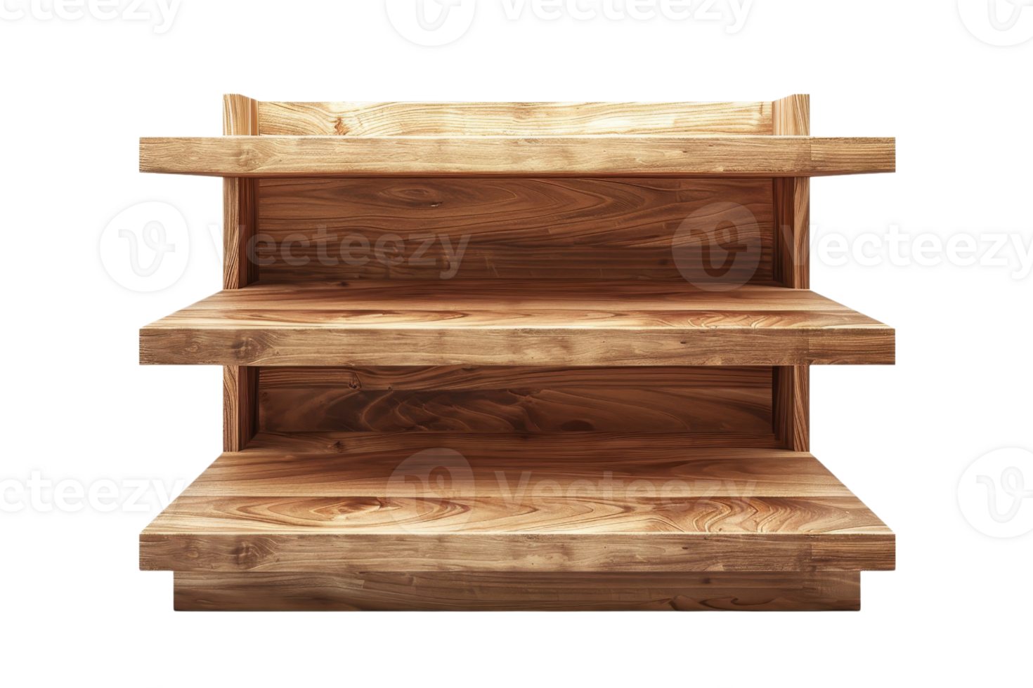 Empty wooden display shelves isolated on transparent background. perfect for products display, storage solutions, or interior design concepts. png