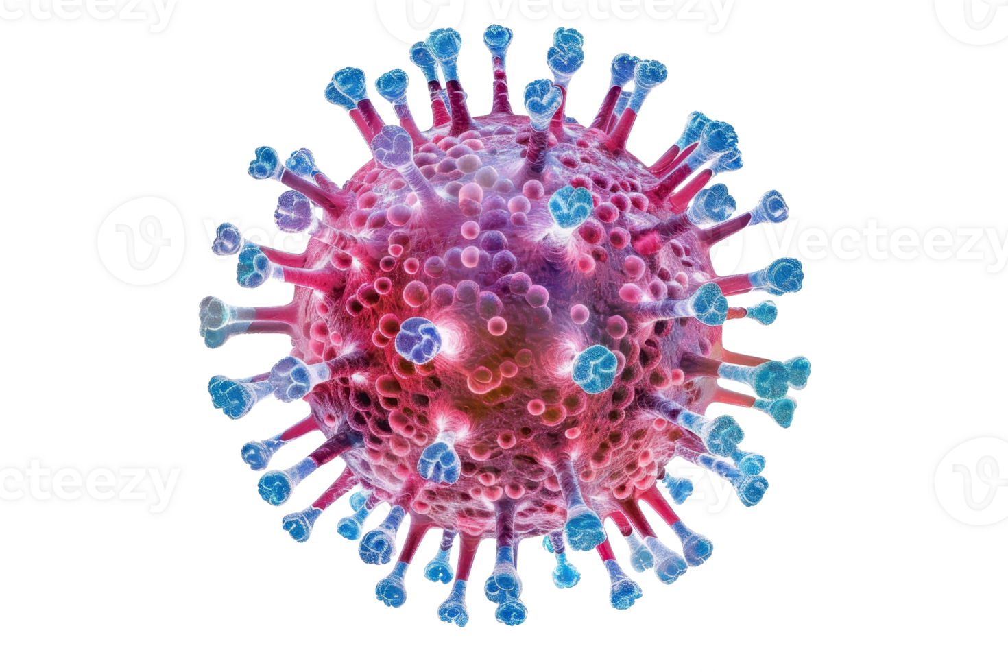détaillé 3d le rendu de une virus cellule montrant structure et pointes, mise en évidence ses complexe et coloré conception. png
