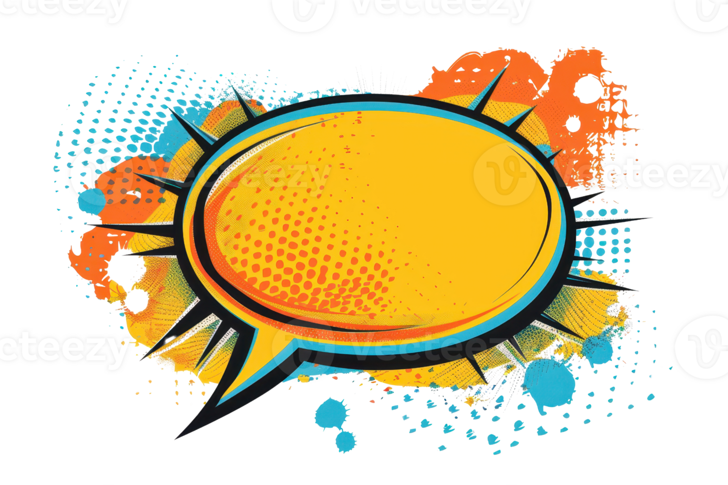 Colorful comic book speech bubble with vibrant background, ideal for pop art and graphic design projects. png