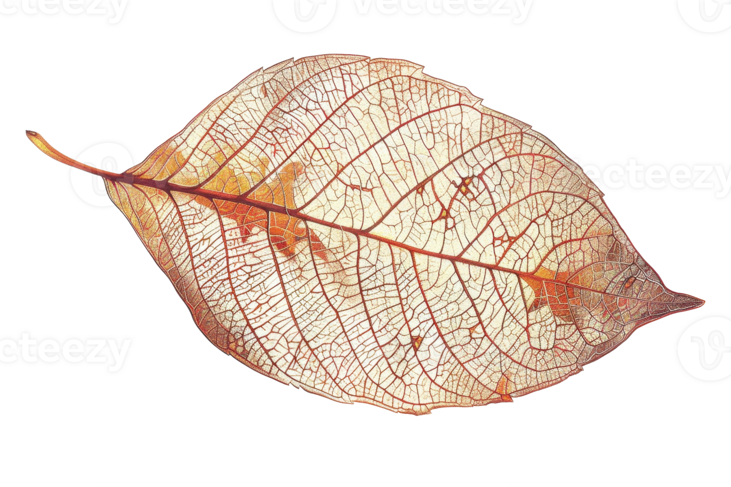 Detailed and transparent skeletal leaf structure, showcasing intricate natural patterns and delicate textures. Perfect for nature and botanical themes. png