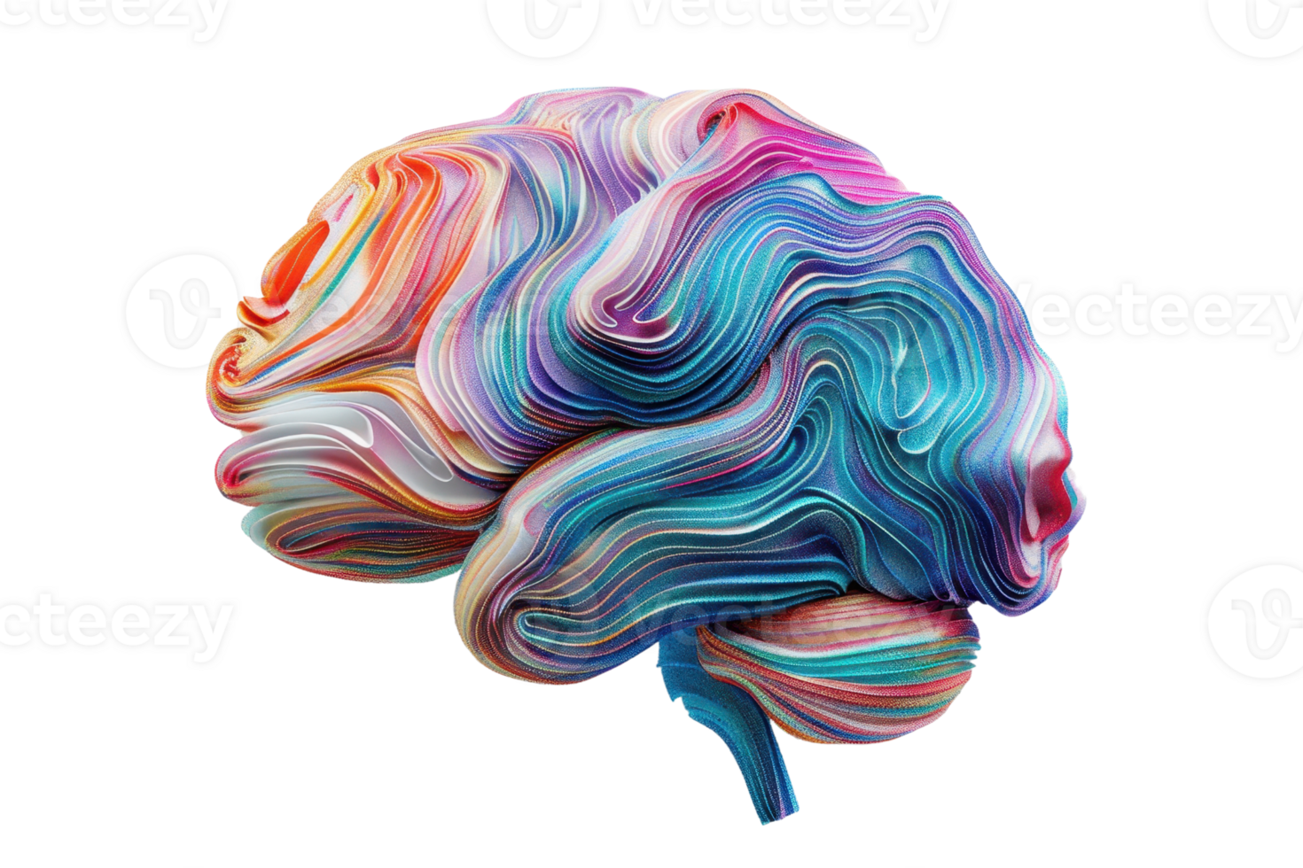 Colorful abstract artistic brain illustration with vibrant swirls and textures, symbolizing creativity, intelligence, and imagination. png
