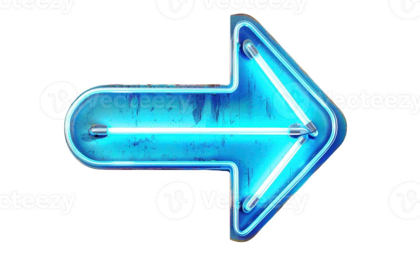 Blue neon arrow sign glowing vividly, pointing right. Perfect for highlighting directions, advertisements, and graphic designs. png