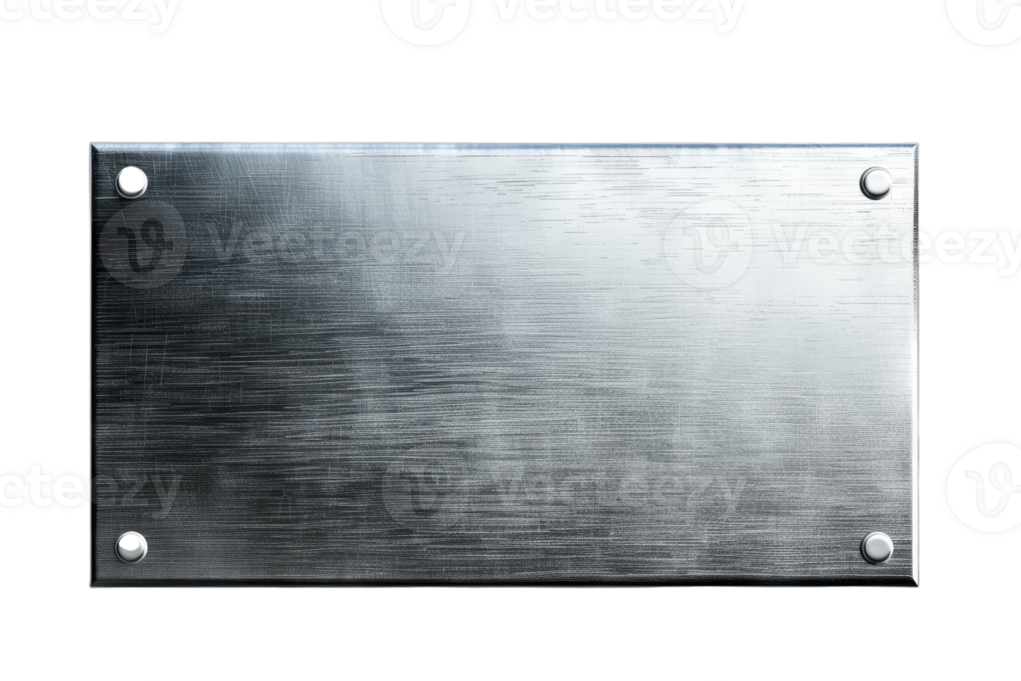 Close-up of a sleek, brushed metal plate with four screws in each corner, creating a modern and industrial look. png