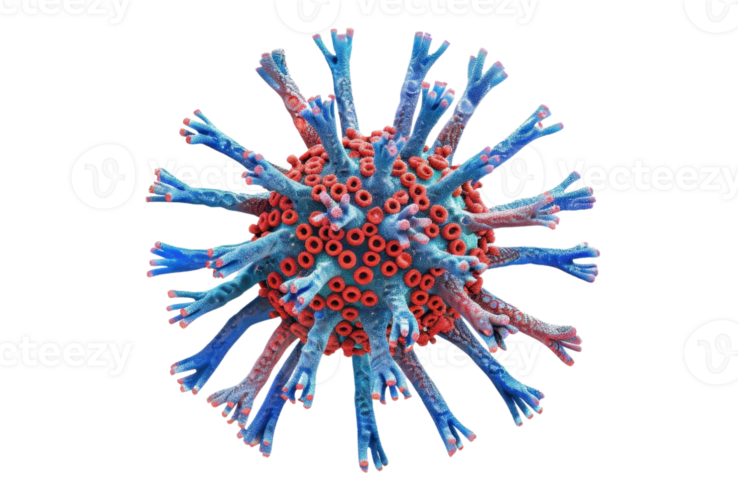3D illustration of a microscopic virus with spikes, representing a dangerous pathogen or infection in a medical context. png