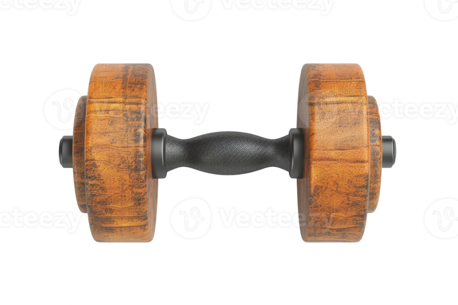 Vintage wooden dumbbell with a black handle isolated on transparent background. perfect for fitness and exercise stock photos. png