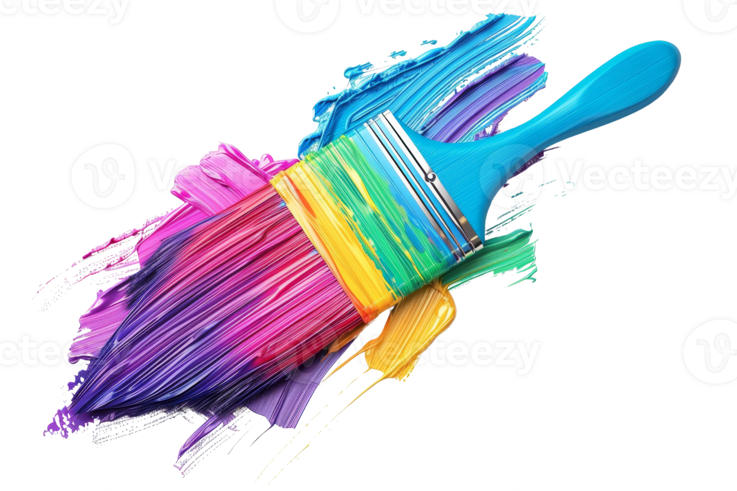 Vibrant paintbrush with rainbow colors creating colorful brushstrokes, ideal for artistic and creative projects, design inspiration, and abstract art. png
