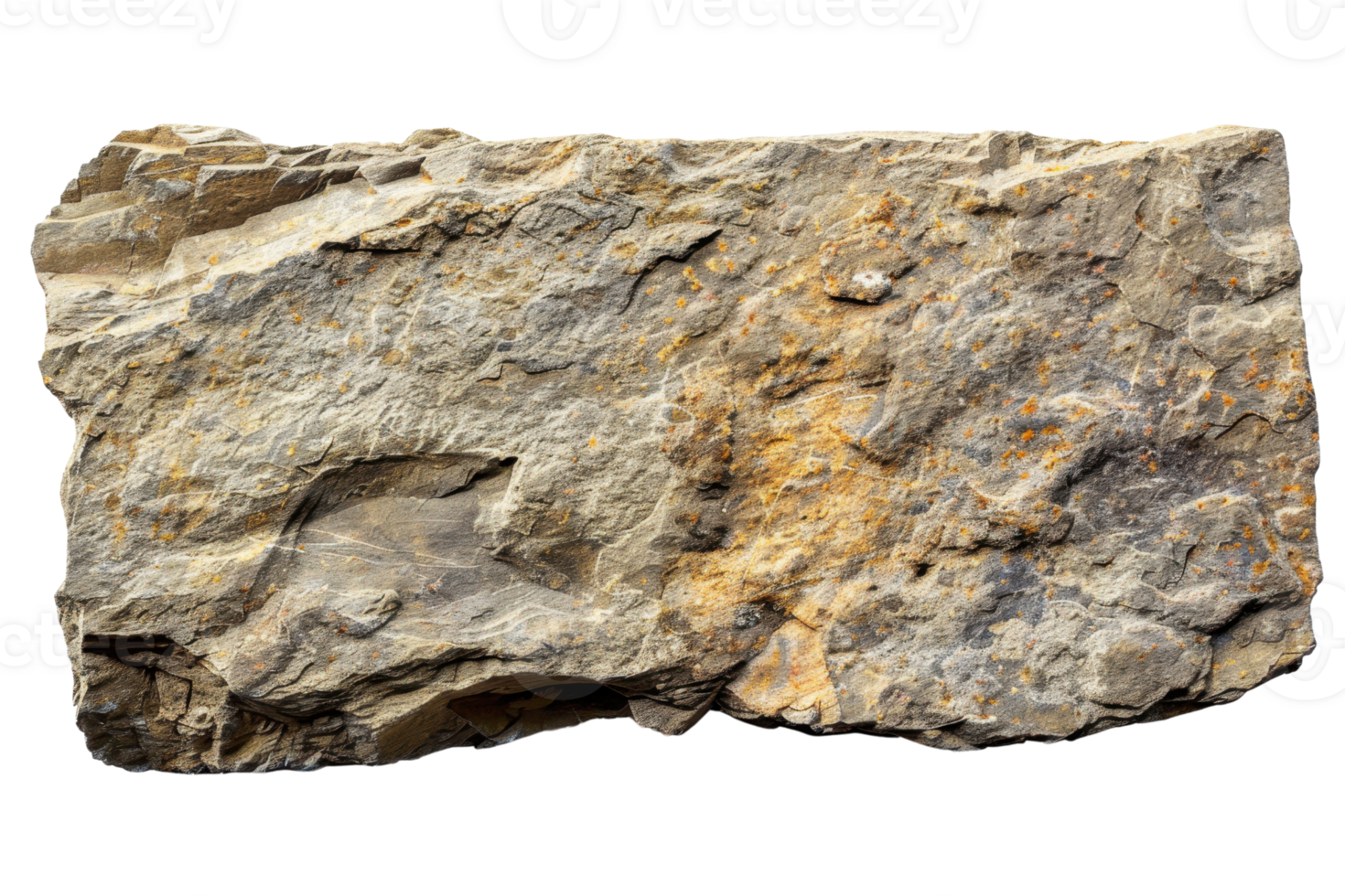 A detailed, high-resolution image of a rough, sedimentary rock formation with visible textures and mineral deposits. png