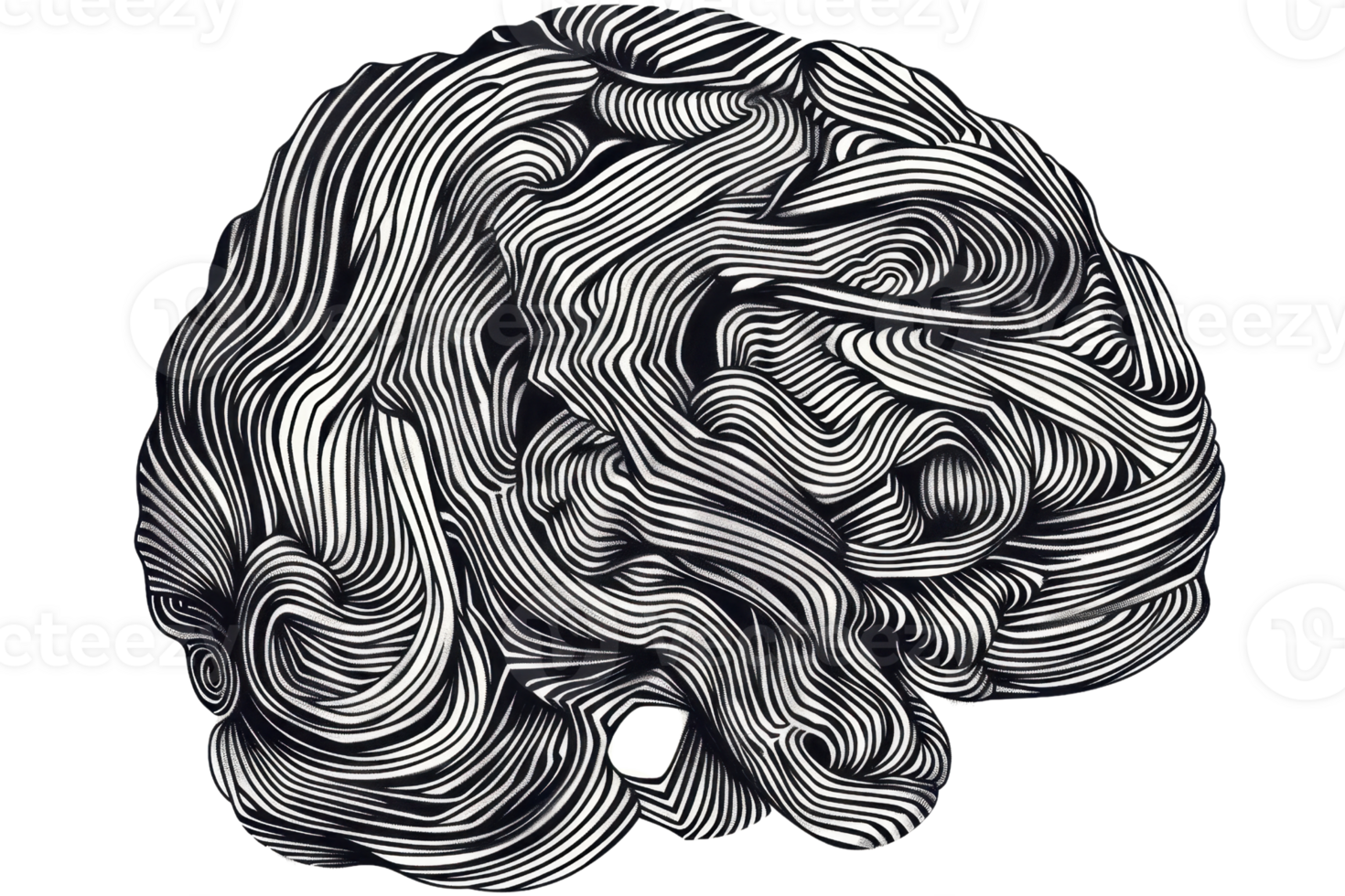 Abstract wavy line artwork depicting a human brain, perfect for creative, scientific, and medical projects. png