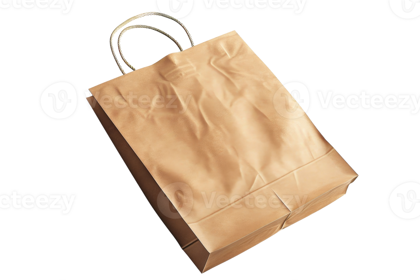Plain brown paper bag with handles, isolated on transparent background. Perfect for eco-friendly packaging and storage solutions. png