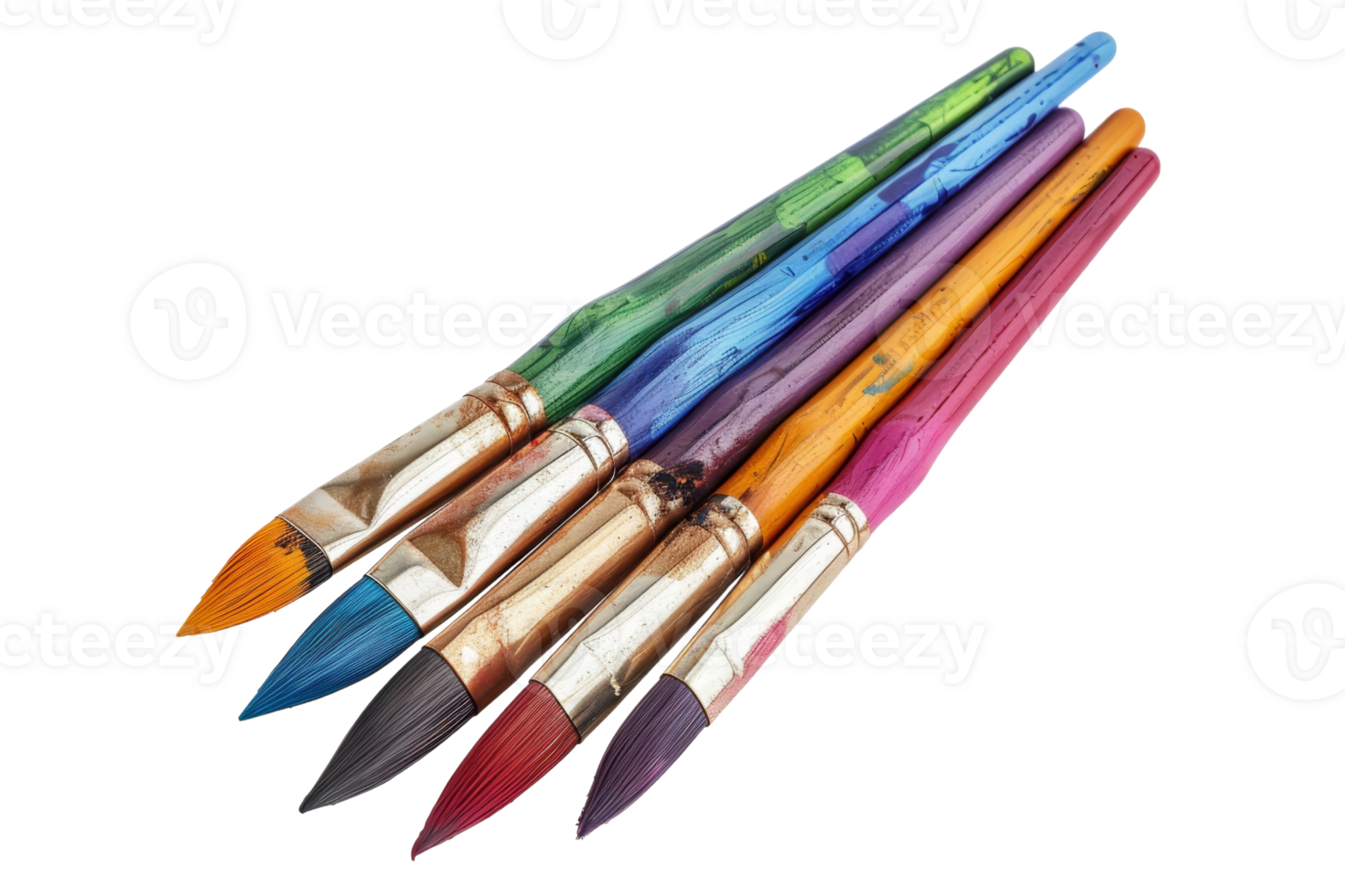 Set of colorful paintbrushes on transparent background. Ideal for art, creativity, and painting projects. png