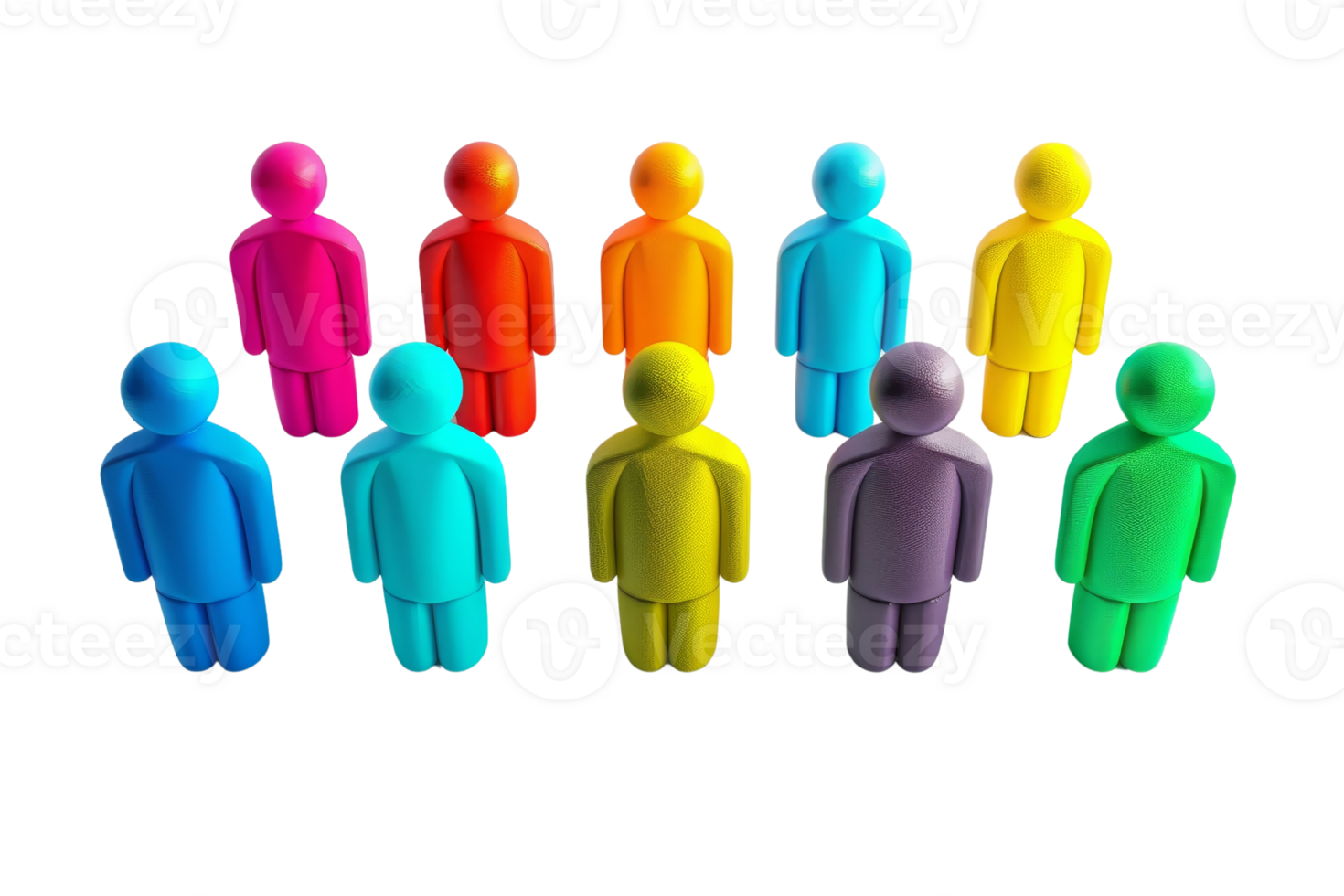 Colorful group of diverse figures standing together, representing community, diversity, and teamwork. png