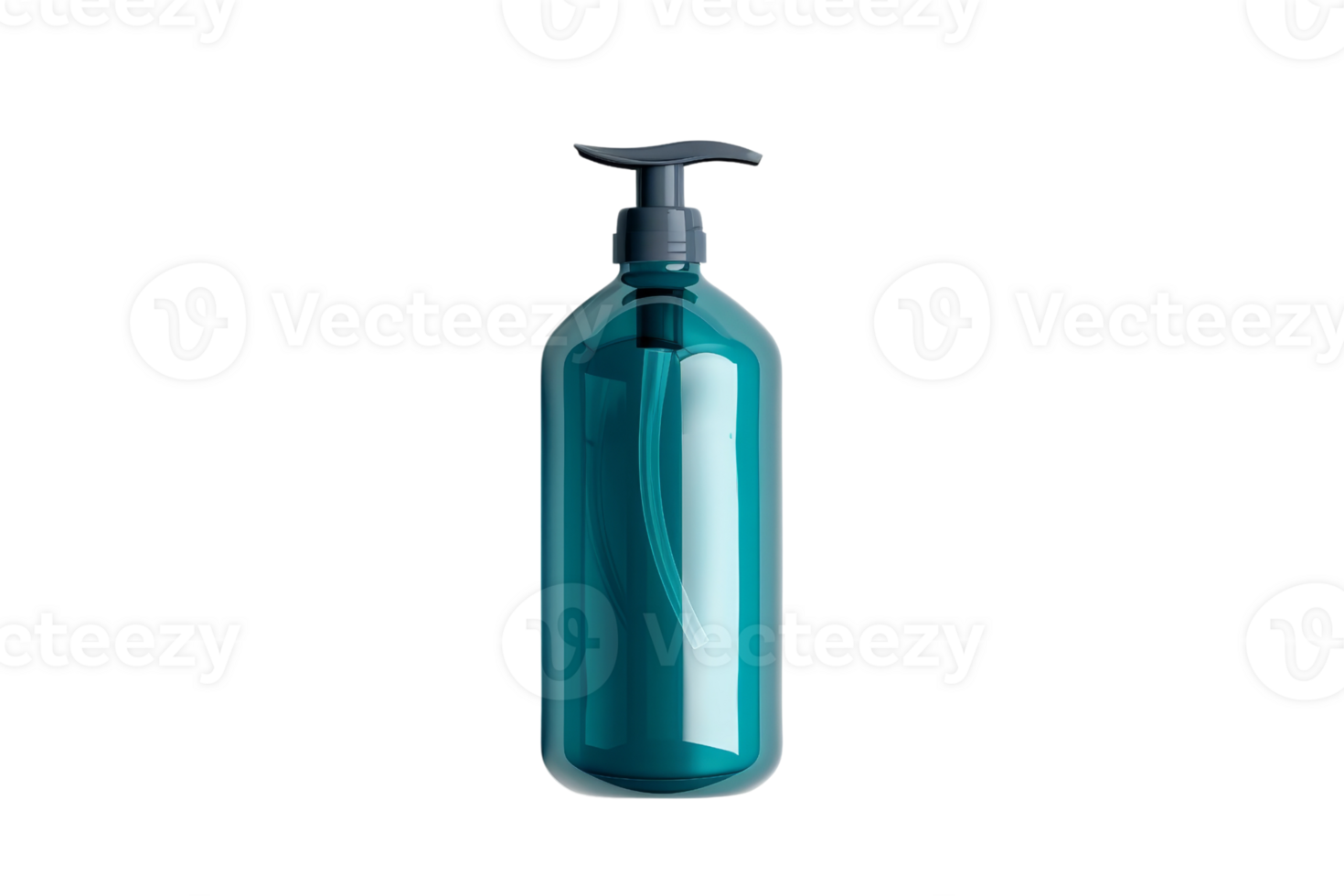 Clear plastic pump bottle filled with blue liquid, perfect for soap, lotion, or shampoo. Isolated on a transparent background. png