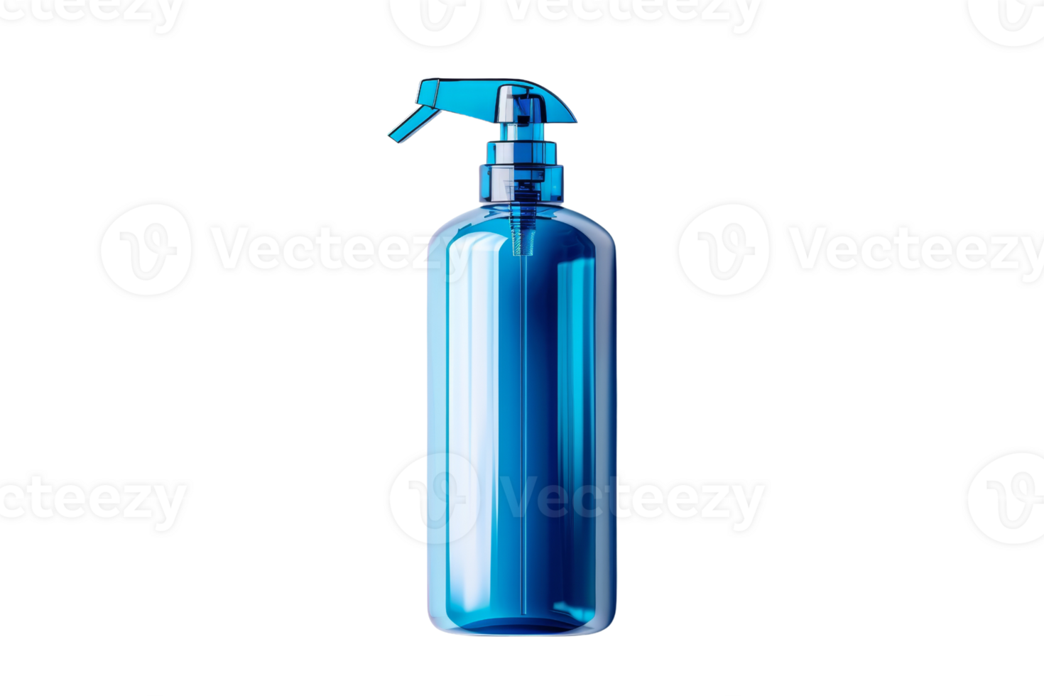 A blue plastic spray bottle with a trigger nozzle on a transparent background. perfect for cleaning or gardening use. png