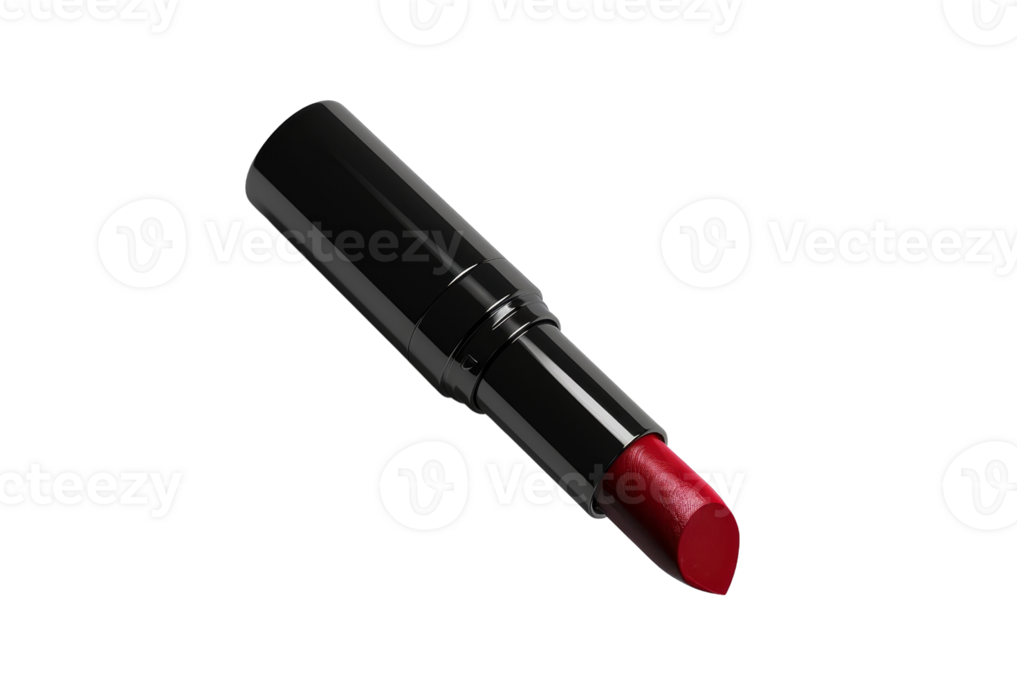 Red lipstick with a sleek black case isolated on a transparent background. Perfect for makeup, beauty, and cosmetic themed designs. png