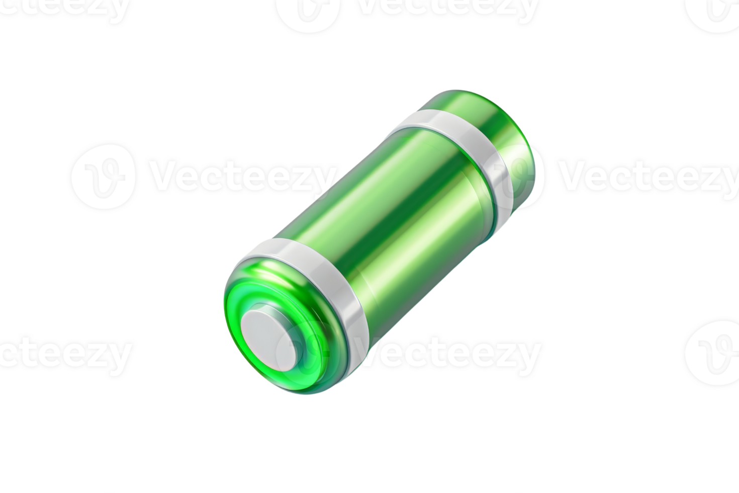 High-quality 3D render of a green battery representing energy, power, and sustainability on a transparent background. png