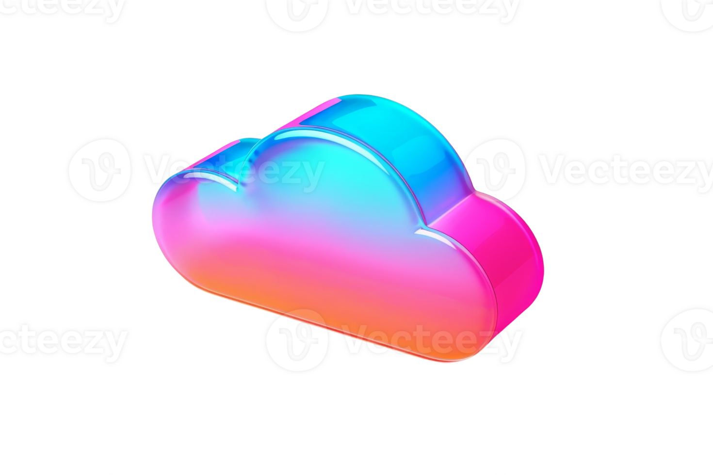 Colorful 3D cloud icon in vibrant gradient shades of pink, blue, and orange, symbolizing cloud computing or digital technology. png