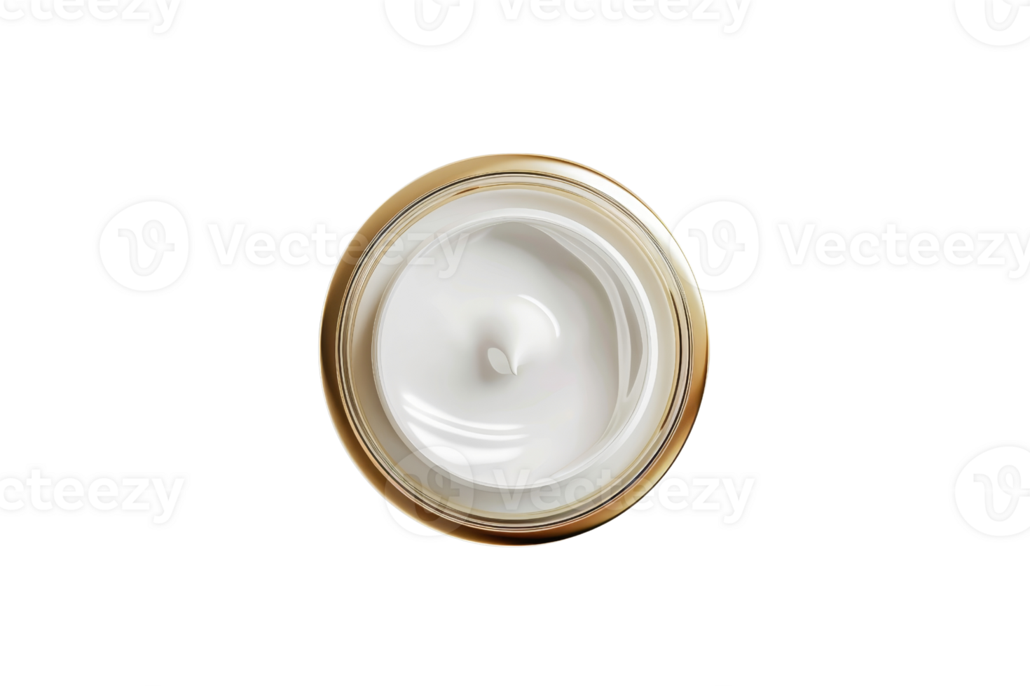 Top view of a luxurious golden jar filled with smooth, creamy white skincare product, perfect for beauty and wellness themes. png