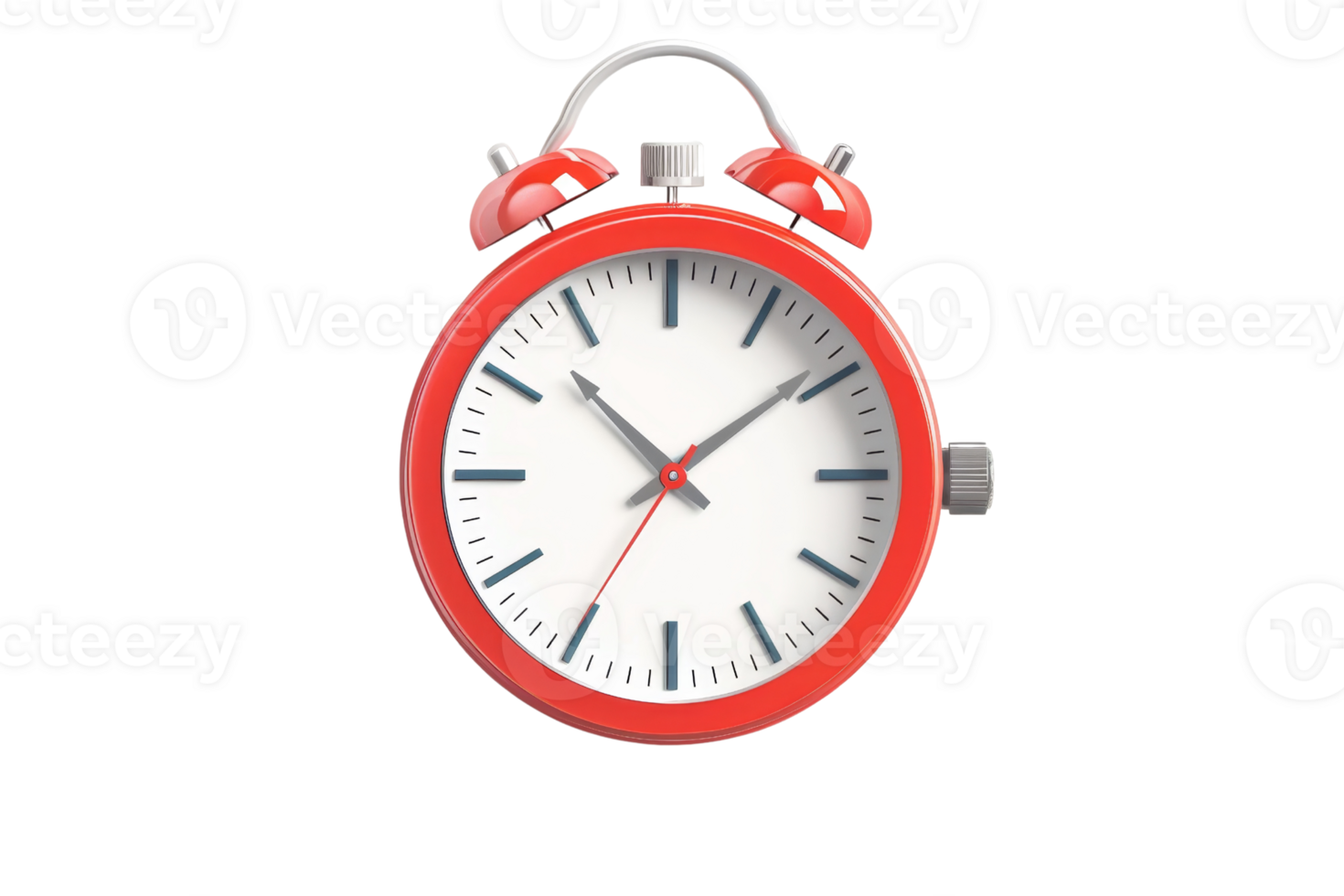 Vintage red alarm clock isolated on transparent background. Classic design with analog display. Time concept for punctuality and wake-up calls. png