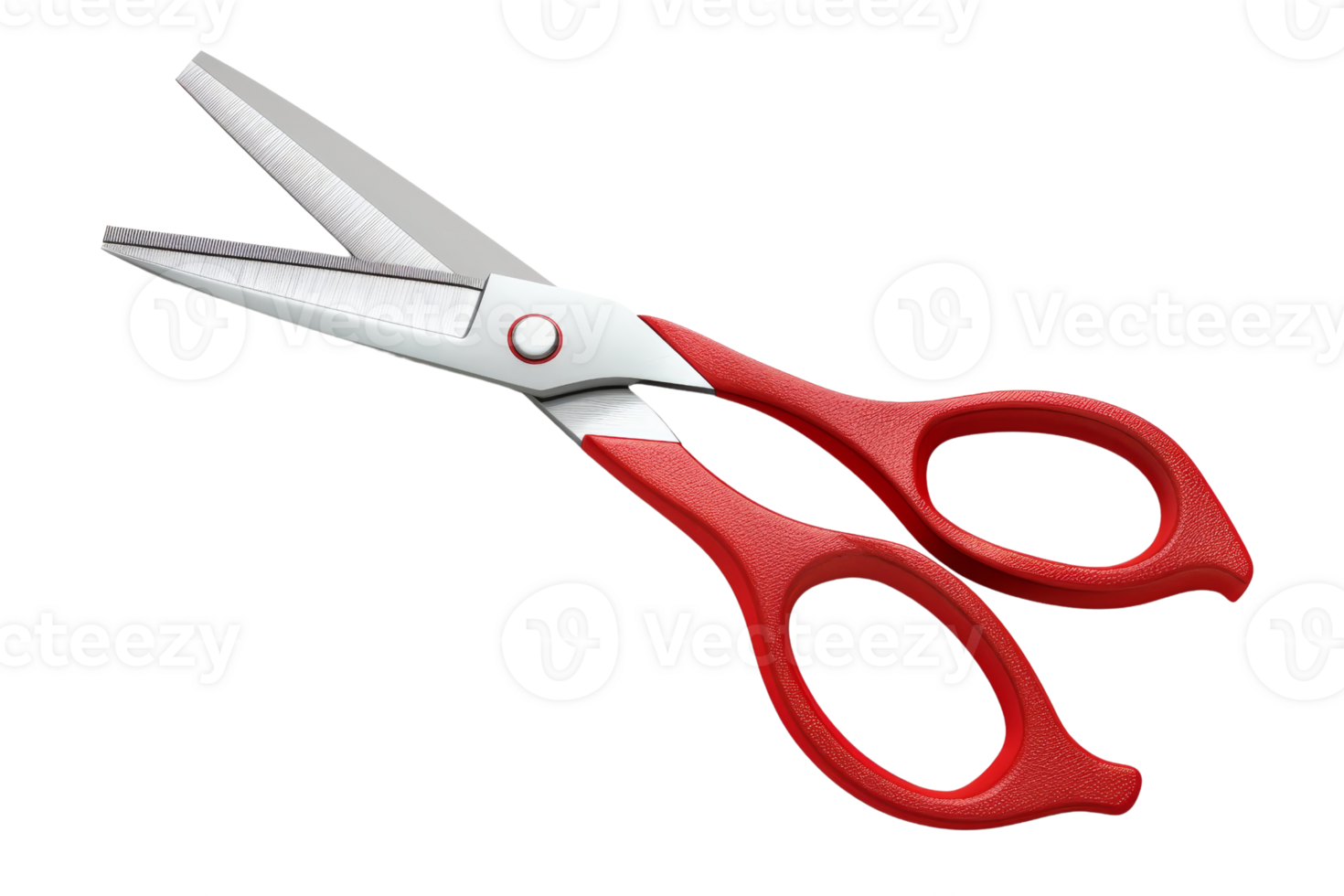A pair of red-handled scissors isolated on a transparent background. ideal for cutting paper and crafting projects. Simple and practical tool. png