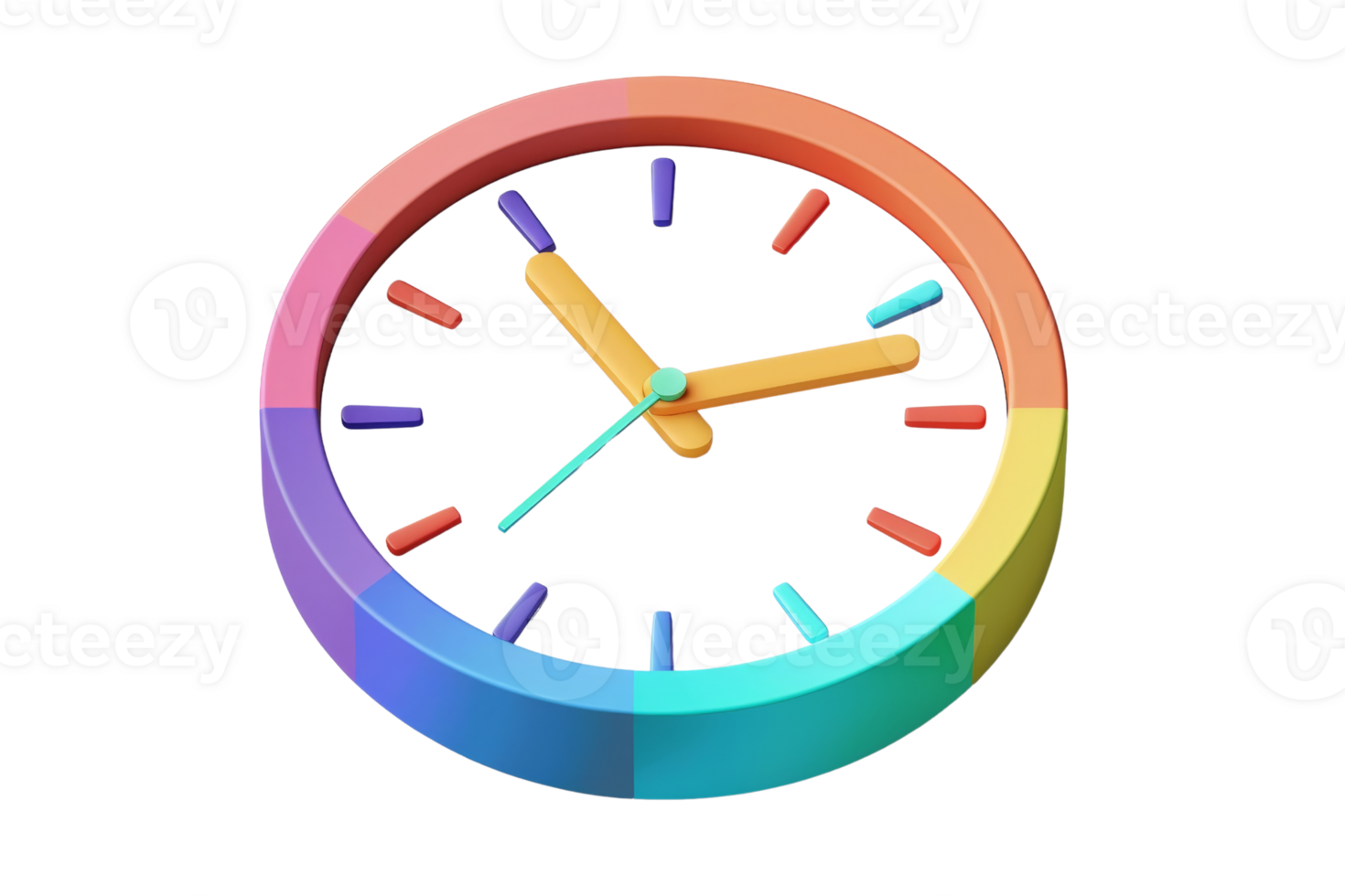 Colorful abstract clock illustration with a mix of vibrant hues, emphasizing time and creativity. Ideal for conceptual designs and artistic projects. png