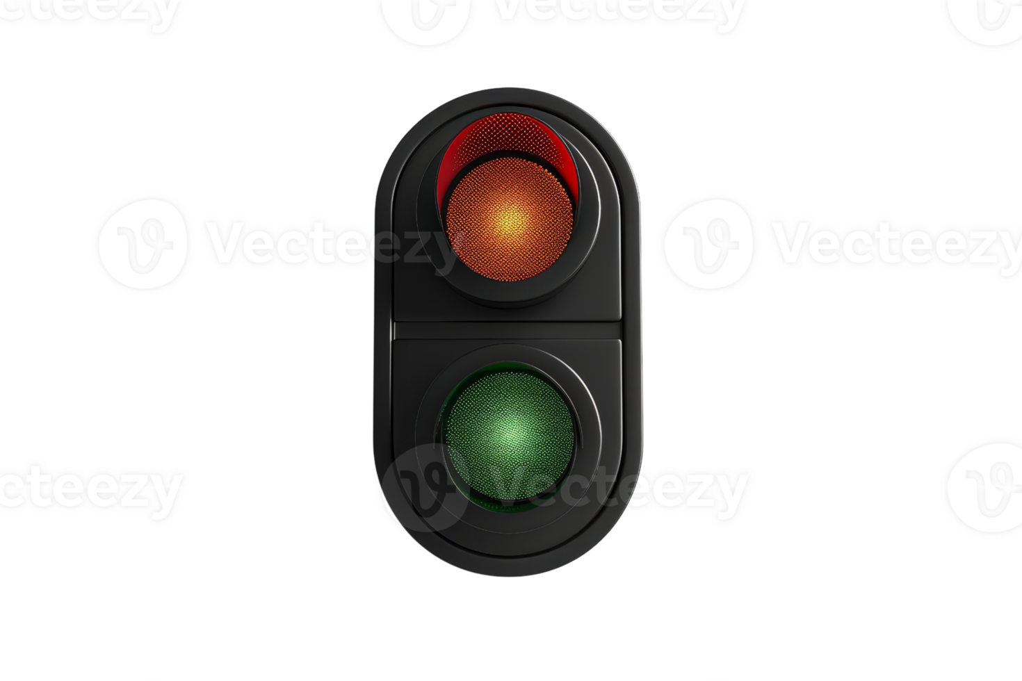Vertical traffic light with red and green light illuminated, signifying stop and go instructions for managing road junctions and pedestrian crossings. png