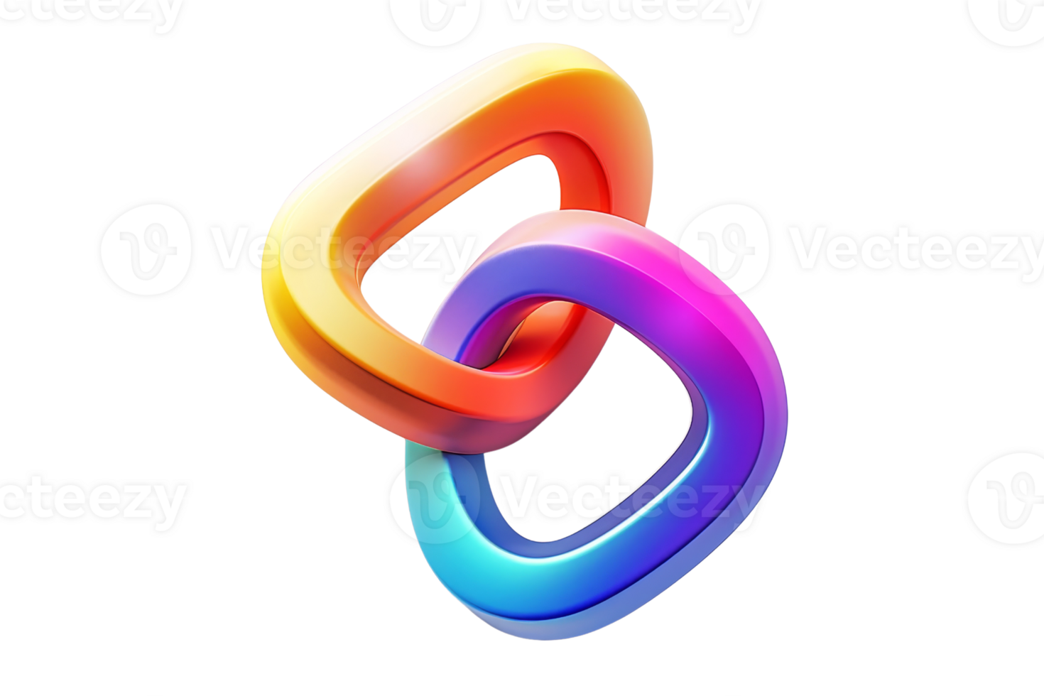 Colorful intertwined rings, vibrant 3D illustration, representing connection and unity, isolated on transparent background. in a modern style. png